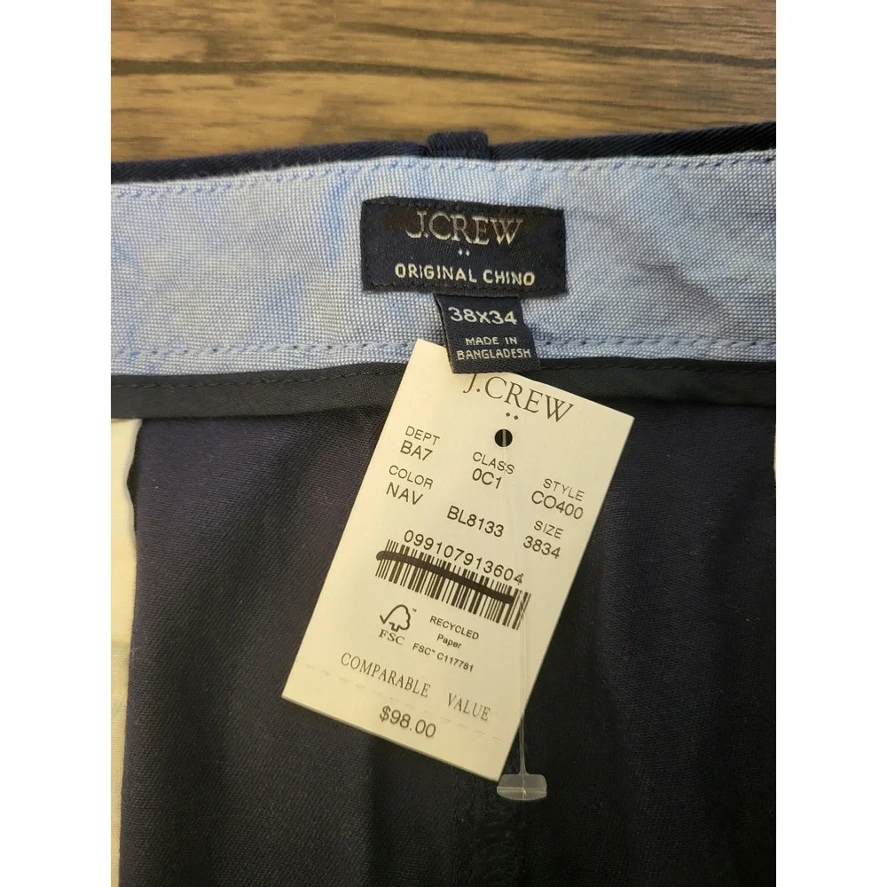 J Crew Mens Straight Fit Original Chino Pants Navy Blue 38X34 NWT